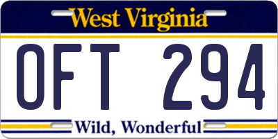 WV license plate OFT294