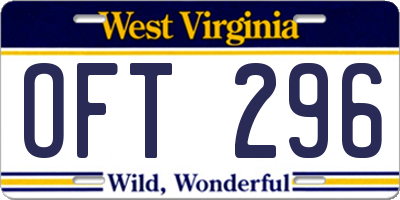 WV license plate OFT296