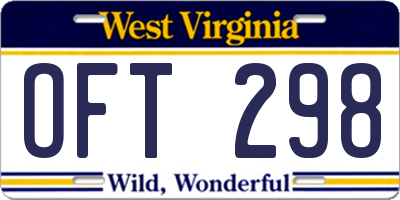 WV license plate OFT298