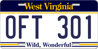 WV license plate OFT301