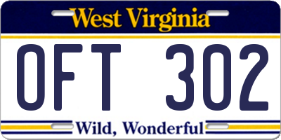 WV license plate OFT302