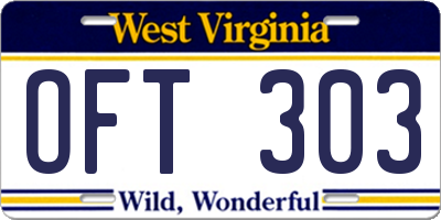 WV license plate OFT303