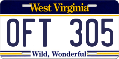 WV license plate OFT305