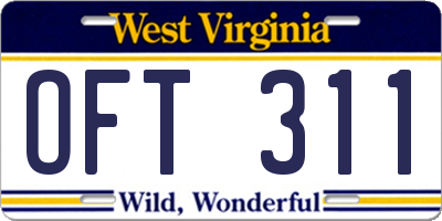 WV license plate OFT311