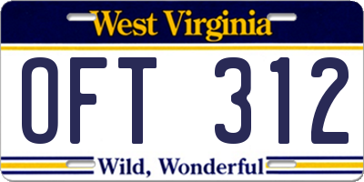 WV license plate OFT312