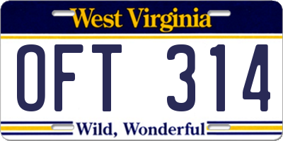 WV license plate OFT314