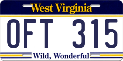 WV license plate OFT315