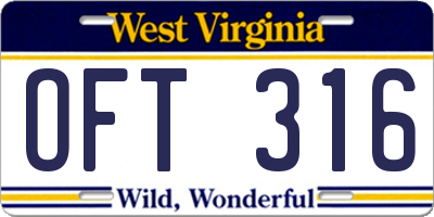 WV license plate OFT316