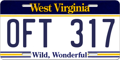 WV license plate OFT317