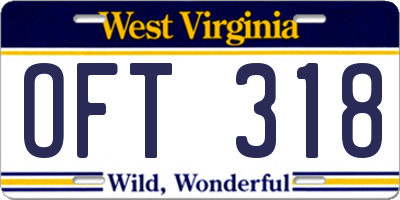 WV license plate OFT318