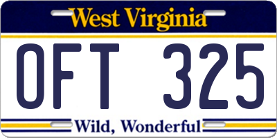 WV license plate OFT325