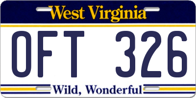 WV license plate OFT326