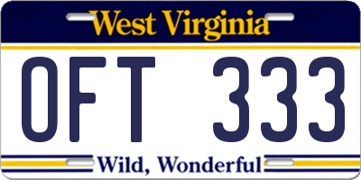 WV license plate OFT333