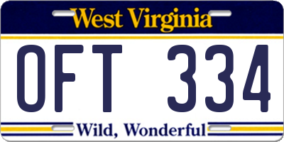 WV license plate OFT334
