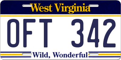 WV license plate OFT342