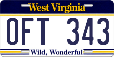 WV license plate OFT343