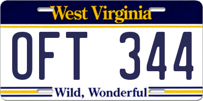 WV license plate OFT344