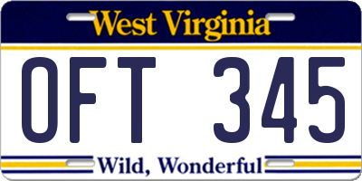 WV license plate OFT345
