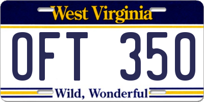 WV license plate OFT350