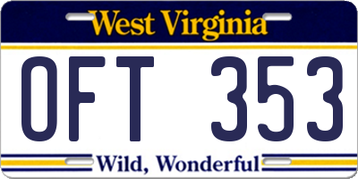 WV license plate OFT353