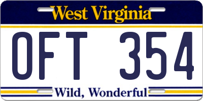WV license plate OFT354