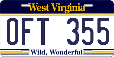 WV license plate OFT355