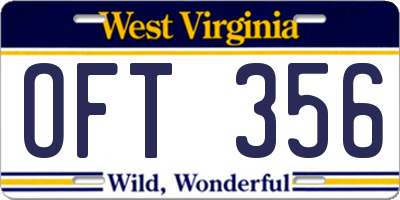 WV license plate OFT356
