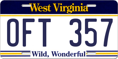 WV license plate OFT357