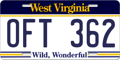 WV license plate OFT362