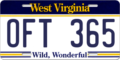 WV license plate OFT365