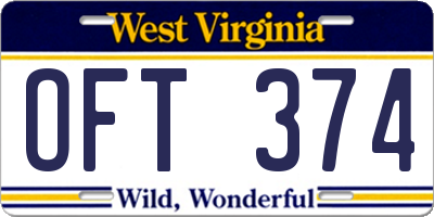 WV license plate OFT374