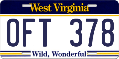 WV license plate OFT378