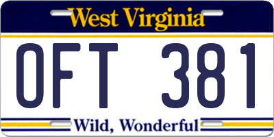 WV license plate OFT381