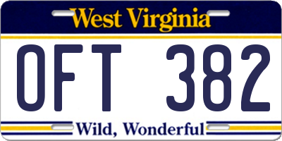 WV license plate OFT382