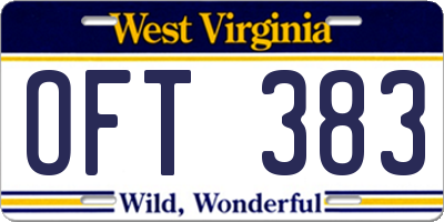 WV license plate OFT383