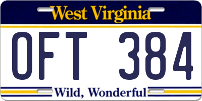WV license plate OFT384