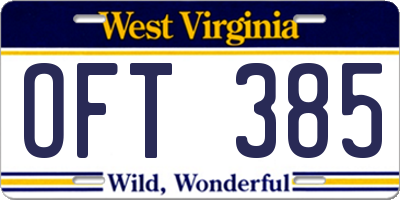 WV license plate OFT385