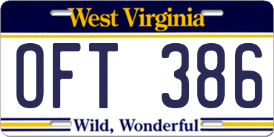 WV license plate OFT386