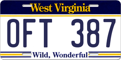 WV license plate OFT387