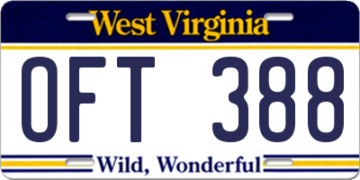 WV license plate OFT388