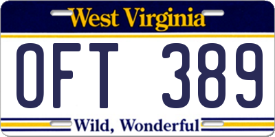 WV license plate OFT389