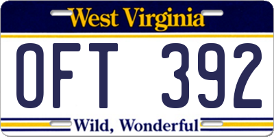WV license plate OFT392