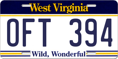 WV license plate OFT394