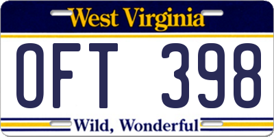 WV license plate OFT398
