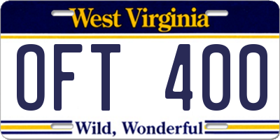 WV license plate OFT400