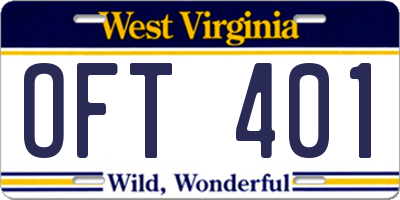 WV license plate OFT401
