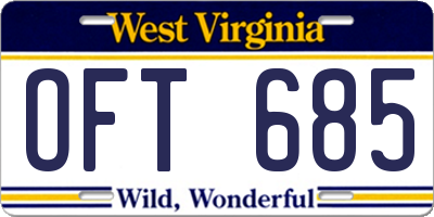 WV license plate OFT685