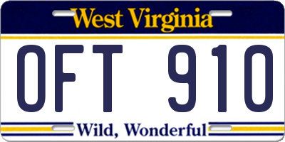 WV license plate OFT910