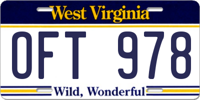 WV license plate OFT978