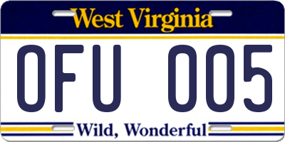 WV license plate OFU005